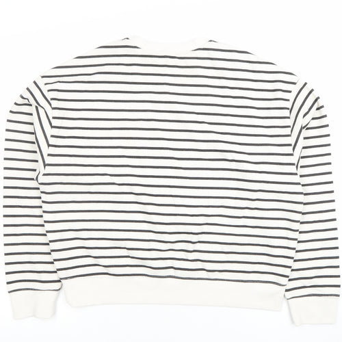 New Look Women White Black Striped Crew Neck Pullover Sweatshirt Size M