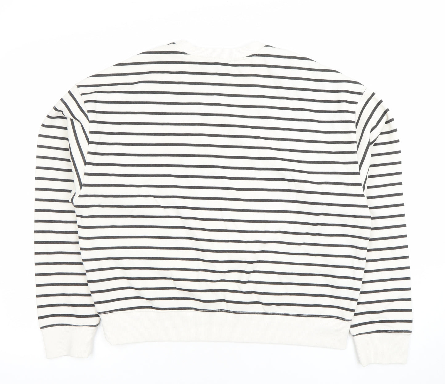 New Look Women White Black Striped Crew Neck Pullover Sweatshirt Size M