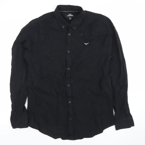 Threadbare Men's Black Button-Down Long Sleeve Casual Cotton Shirt M