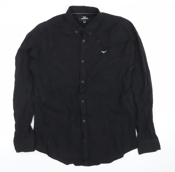 Threadbare Men's Black Button-Down Long Sleeve Casual Cotton Shirt M