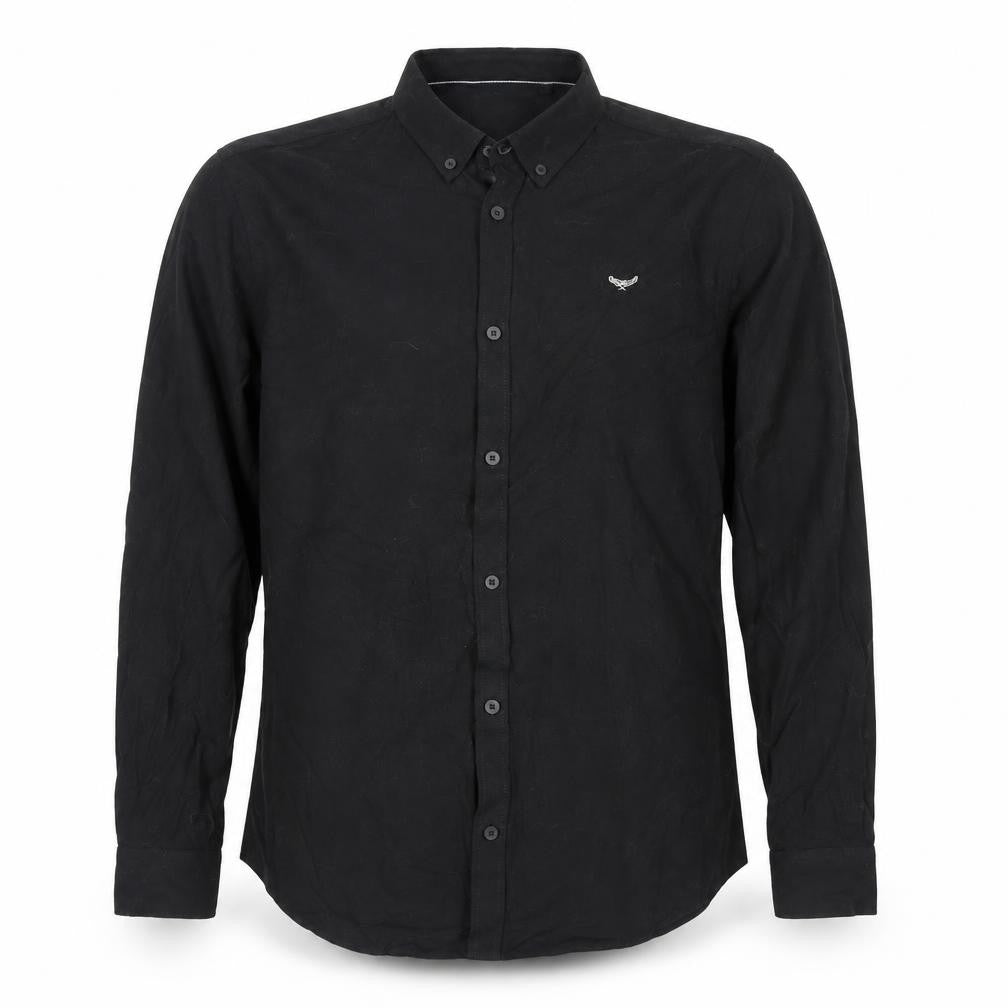Front view of Threadbare Men's Black Button-Down Long Sleeve Casual Cotton Shirt M