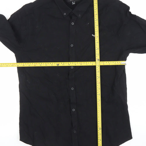 Threadbare Men's Black Button-Down Long Sleeve Casual Cotton Shirt M