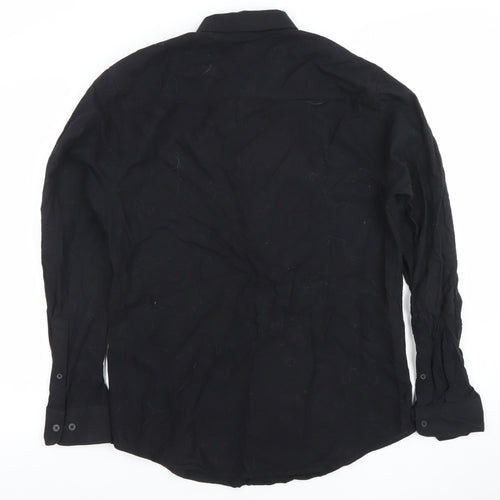 Threadbare Men's Black Button-Down Long Sleeve Casual Cotton Shirt M