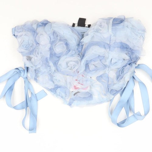 NANANA Womens Blue Floral Mesh Ruffle Camisole Top UK 12