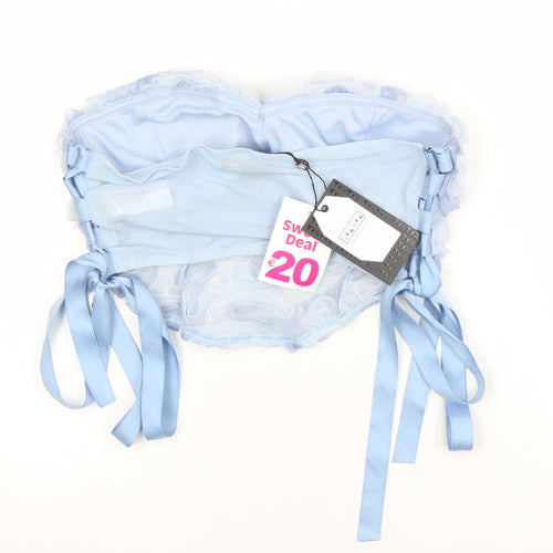 NANANA Womens Blue Floral Mesh Ruffle Camisole Top UK 12