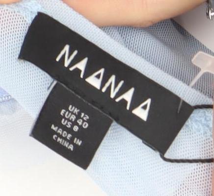 NANANA Womens Blue Floral Mesh Ruffle Camisole Top UK 12