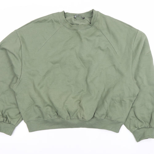 ZARA Womens Green Crew Neck Pullover Sweatshirt Size 8 Cotton Blend