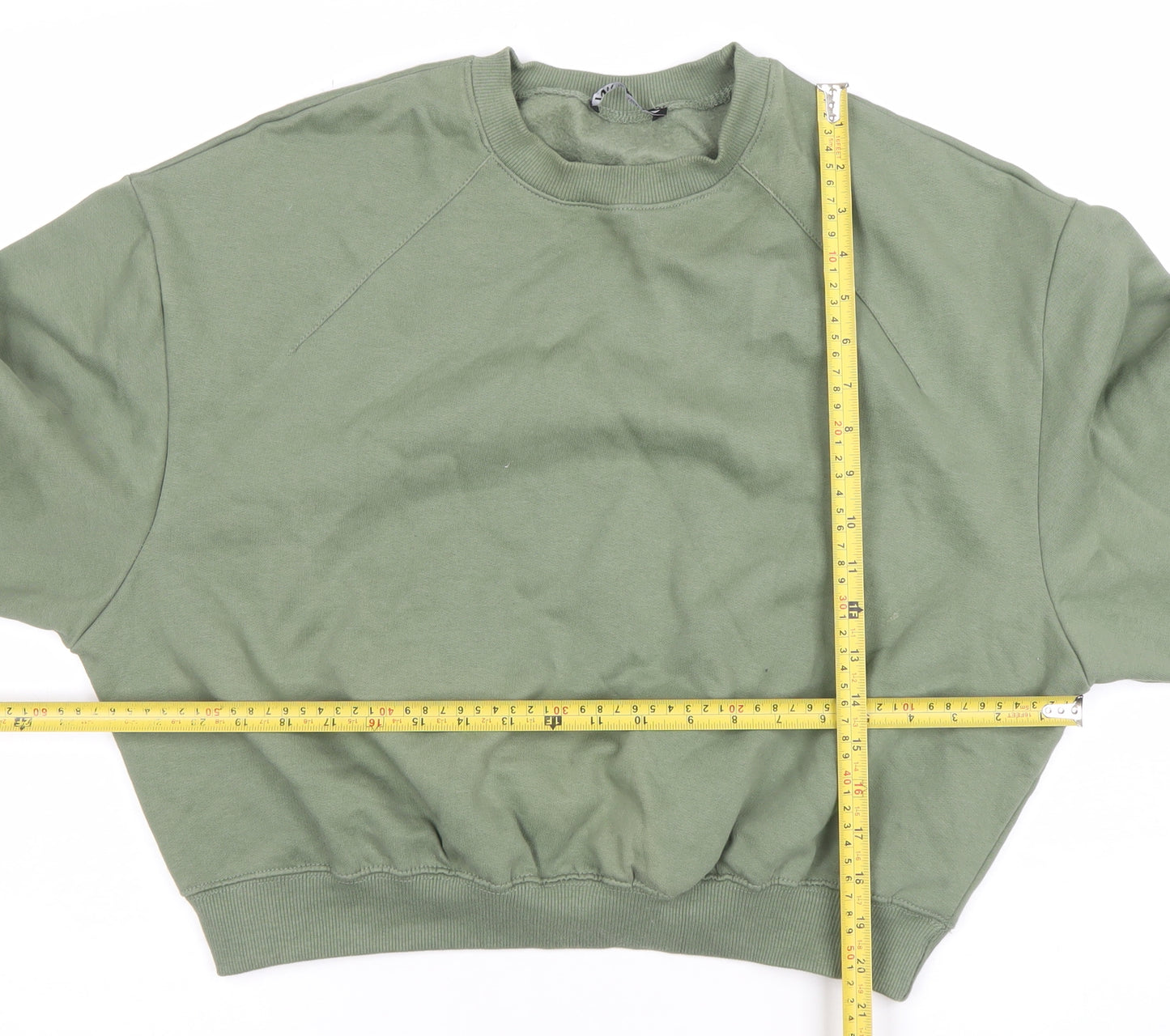 ZARA Womens Green Crew Neck Pullover Sweatshirt Size 8 Cotton Blend