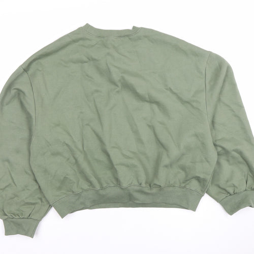 ZARA Womens Green Crew Neck Pullover Sweatshirt Size 8 Cotton Blend