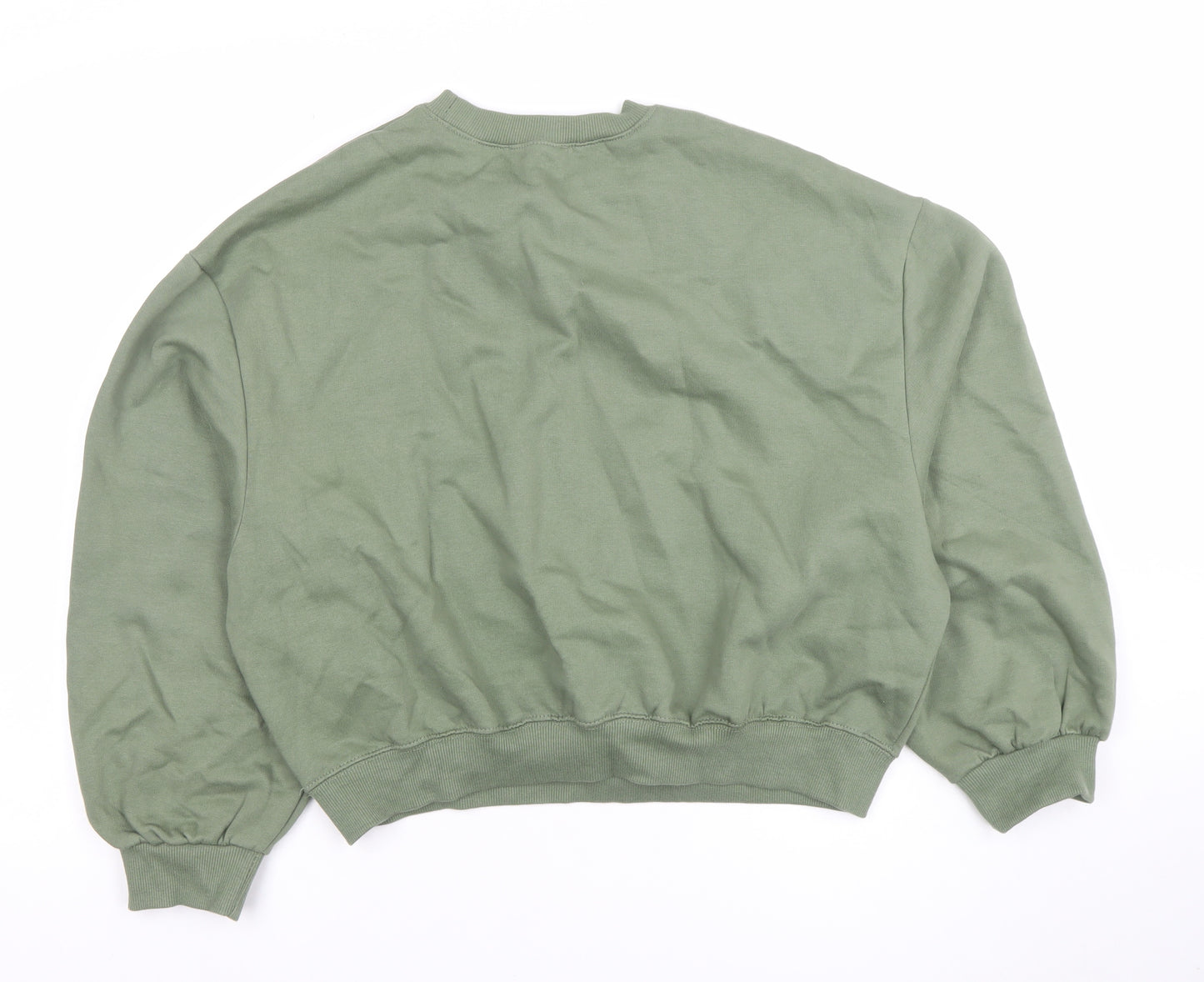 ZARA Womens Green Crew Neck Pullover Sweatshirt Size 8 Cotton Blend