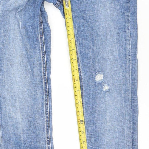 Stradivarius Women Blue Skinny Super High Waist Distressed Jeans UK 4