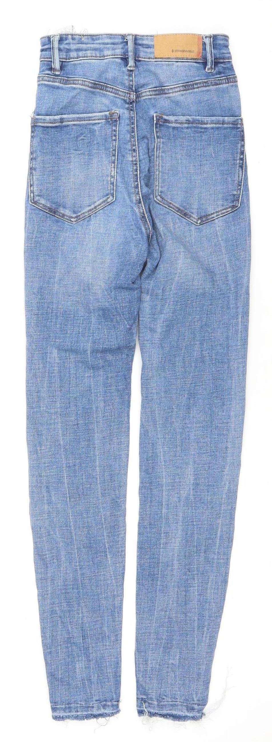 Stradivarius Women Blue Skinny Super High Waist Distressed Jeans UK 4