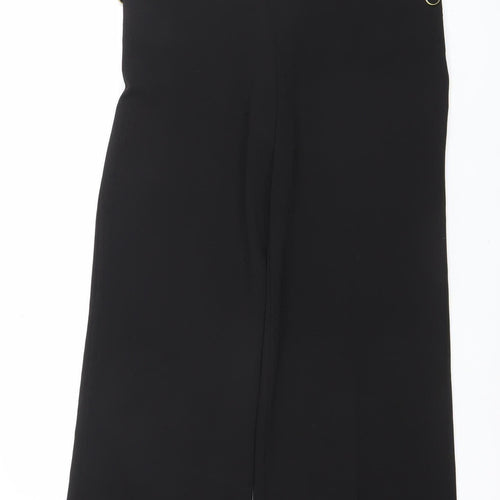 F&F Women Black UK 12 Cropped Trousers Elastic Waist Gold Rings