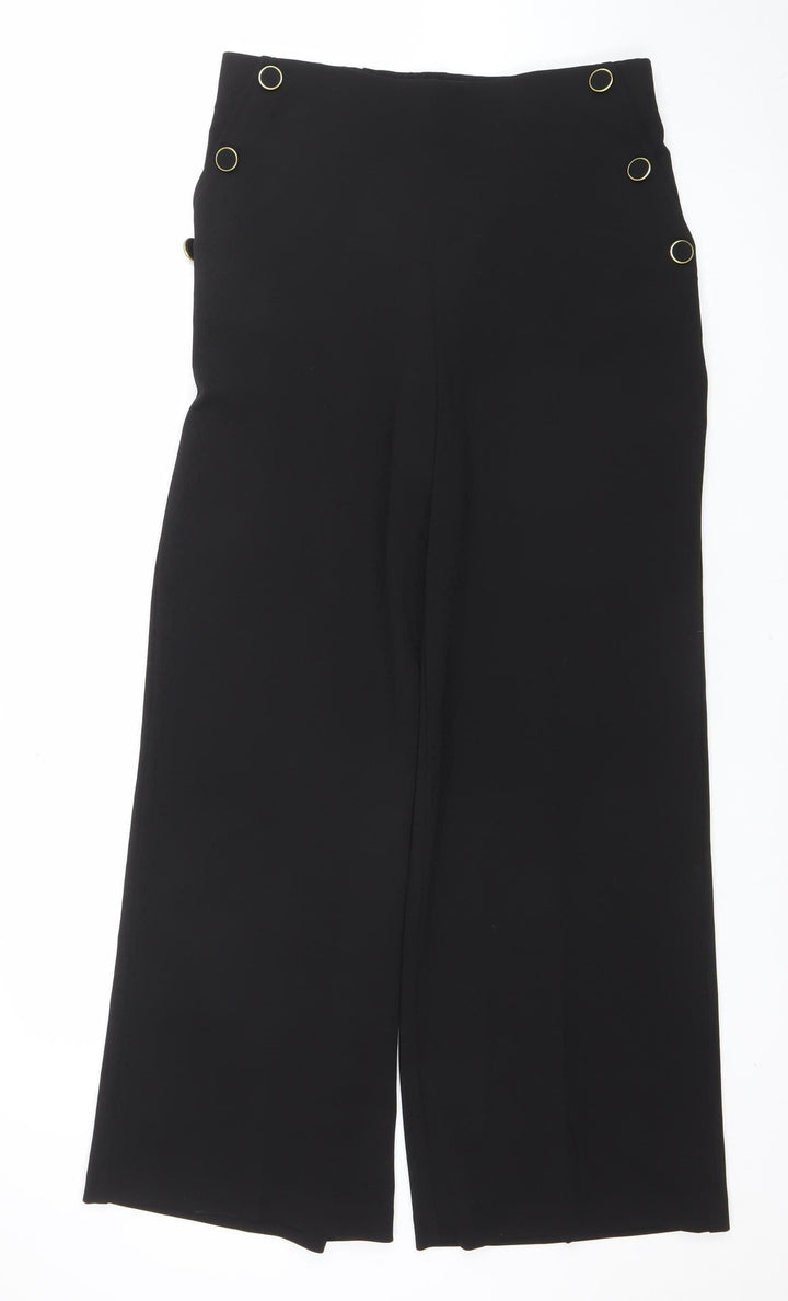 F&F Women Black UK 12 Cropped Trousers Elastic Waist Gold Rings