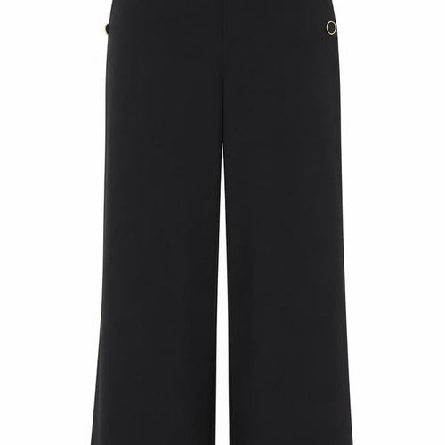 F&F Women Black UK 12 Cropped Trousers Elastic Waist Gold Rings