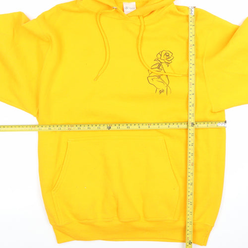 ATC Mens Yellow Pullover Hoodie S Graphic Rose Print Fleece