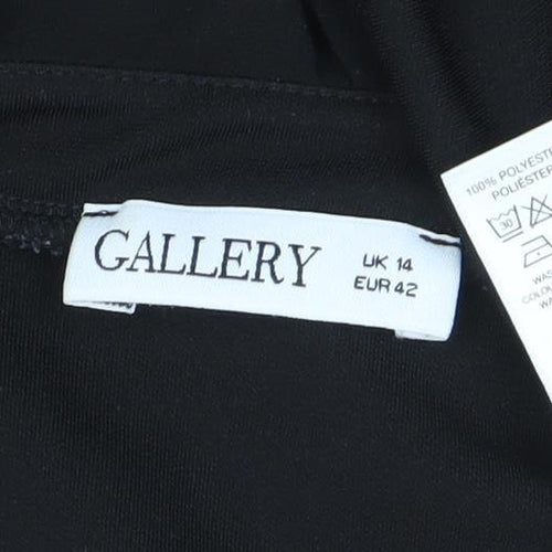 Gallery Womens Black Ruffle Chiffon V-Neck Long Sleeve Blouse Size 14