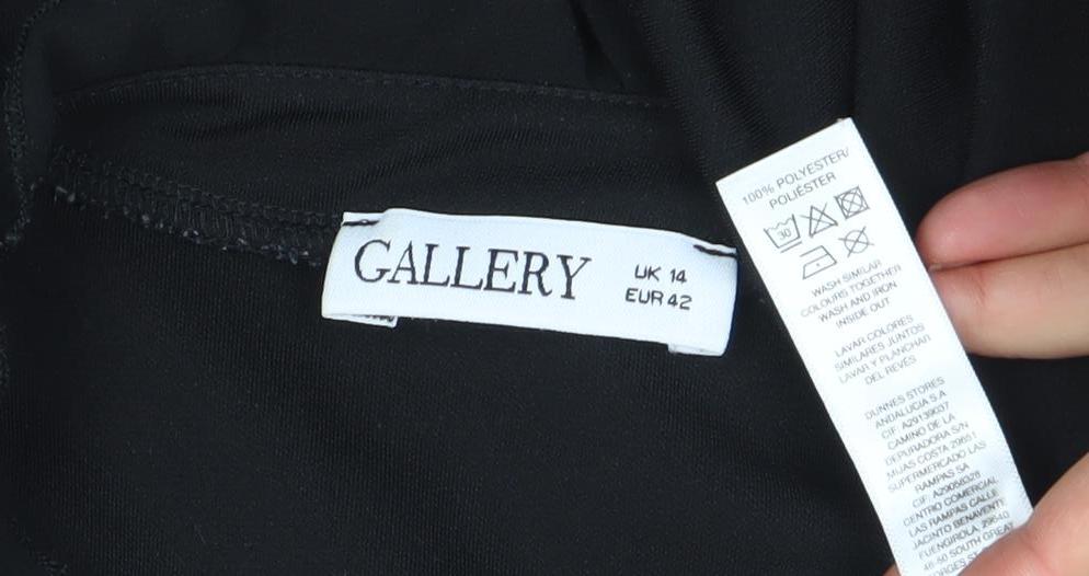 Gallery Womens Black Ruffle Chiffon V-Neck Long Sleeve Blouse Size 14