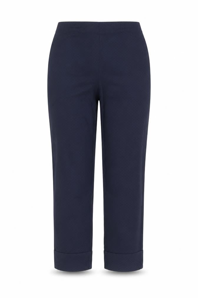 Front view of Gallery Women’s Blue Cropped Textured Trousers, size M