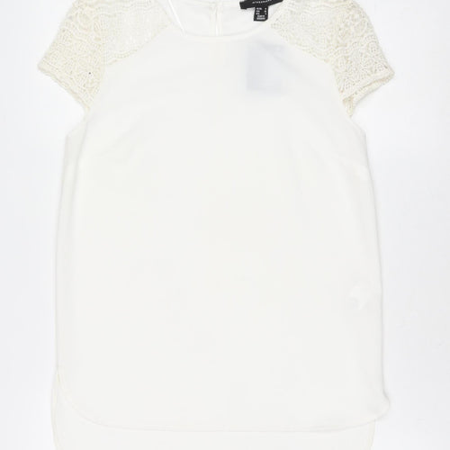 Atmosphere Women Ivory Crochet Sleeve Chiffon Blouse Size 8