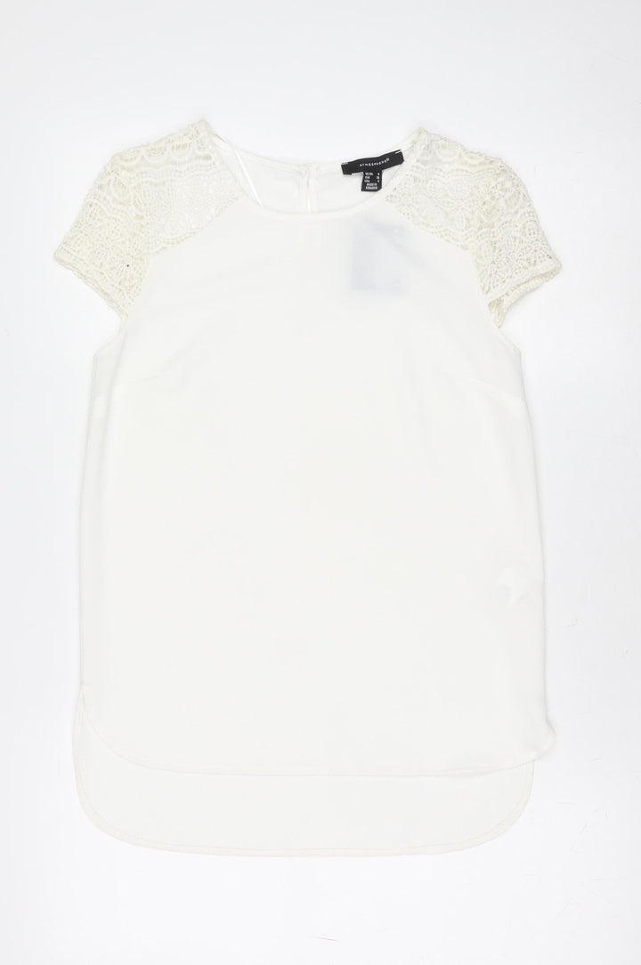 Atmosphere Women Ivory Crochet Sleeve Chiffon Blouse Size 8