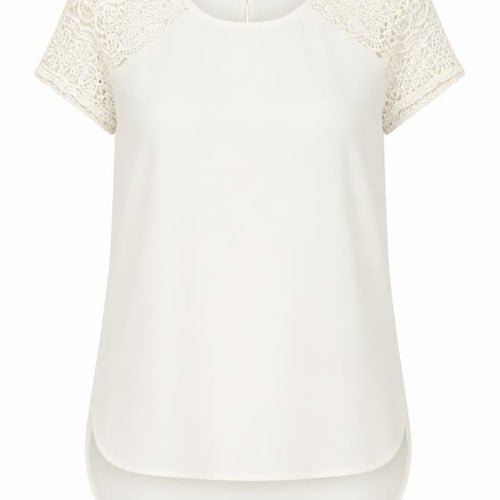 Atmosphere Women Ivory Crochet Sleeve Chiffon Blouse Size 8