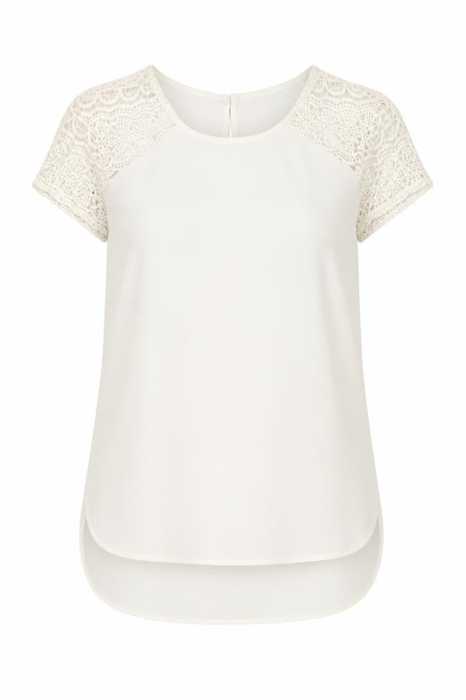 Atmosphere Women Ivory Crochet Sleeve Chiffon Blouse Size 8