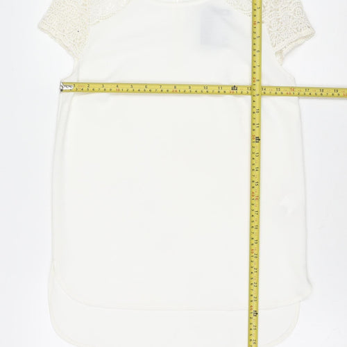 Atmosphere Women Ivory Crochet Sleeve Chiffon Blouse Size 8