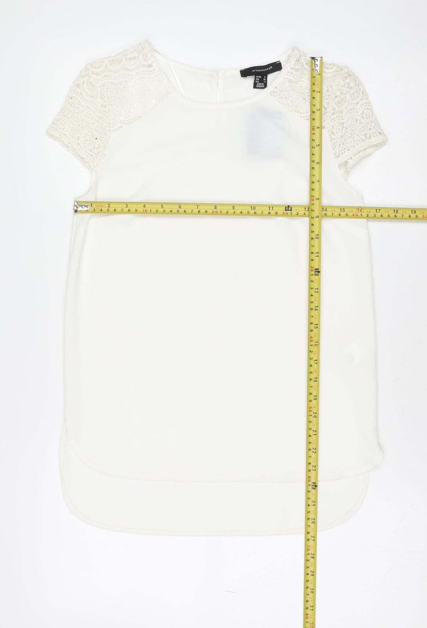 Atmosphere Women Ivory Crochet Sleeve Chiffon Blouse Size 8