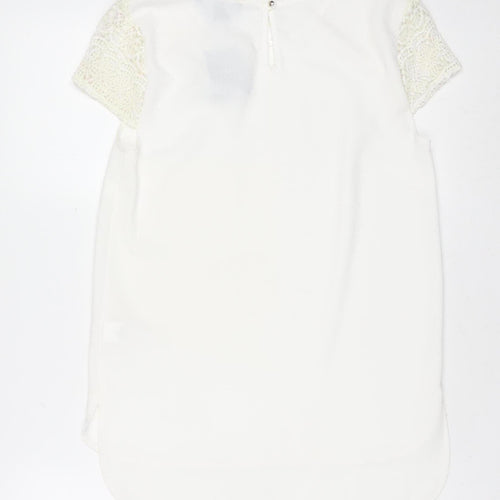 Atmosphere Women Ivory Crochet Sleeve Chiffon Blouse Size 8