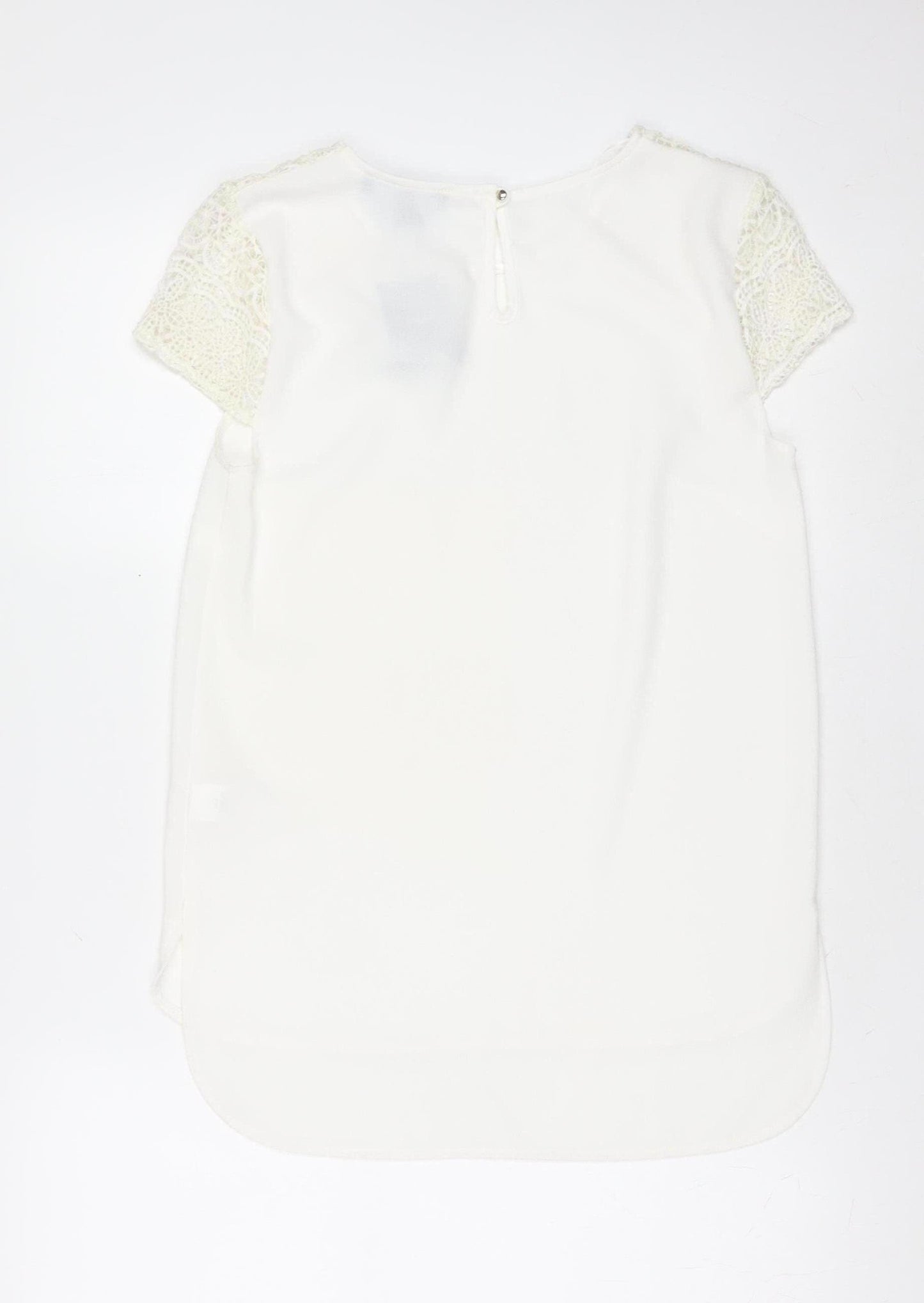 Atmosphere Women Ivory Crochet Sleeve Chiffon Blouse Size 8