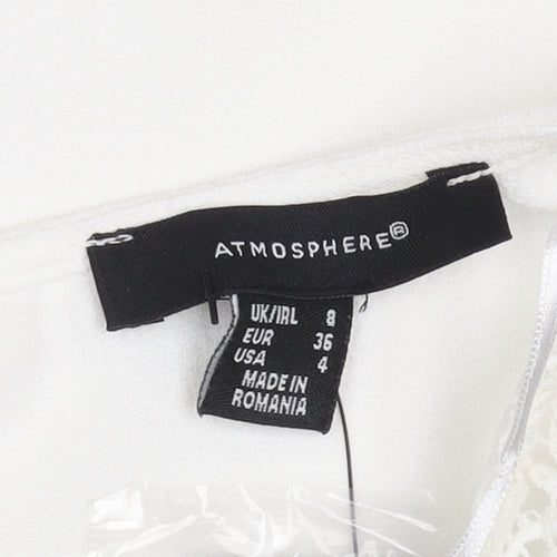 Atmosphere Women Ivory Crochet Sleeve Chiffon Blouse Size 8