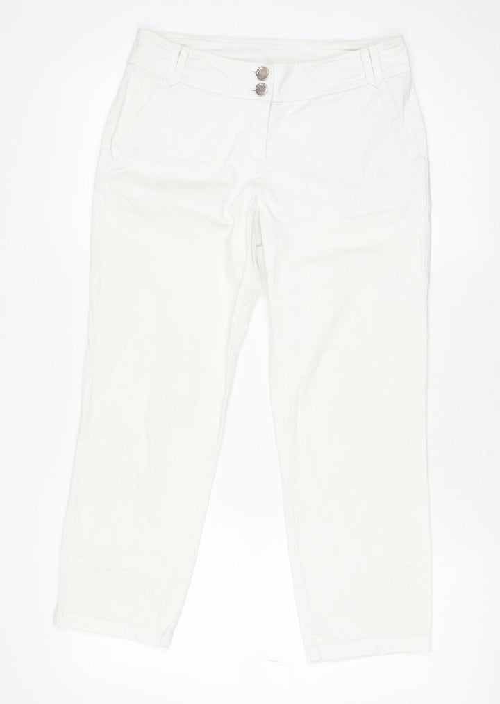 Wallis Women White Slim Fit Capri Jeans Size 8 Stretch Cotton