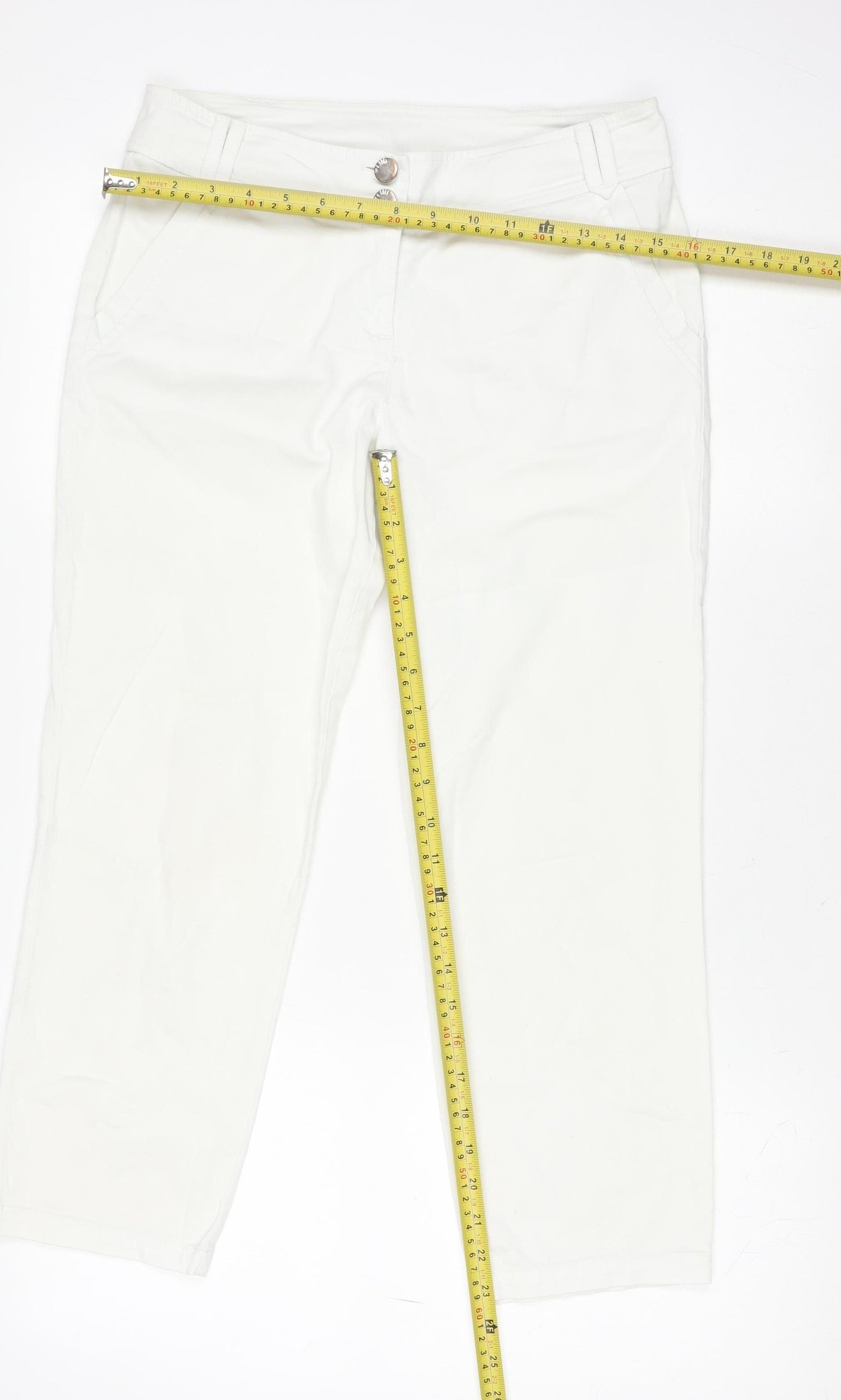 Wallis Women White Slim Fit Capri Jeans Size 8 Stretch Cotton