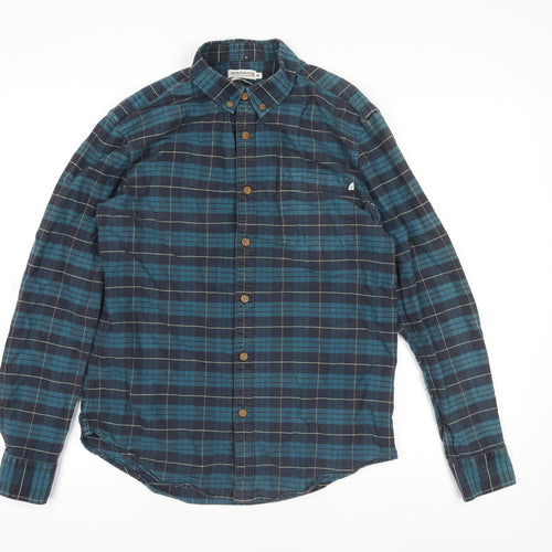 Farah Men's Blue Check Long Sleeve Regular Fit Cotton Shirt M