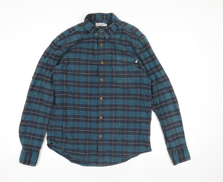 Farah Men's Blue Check Long Sleeve Regular Fit Cotton Shirt M