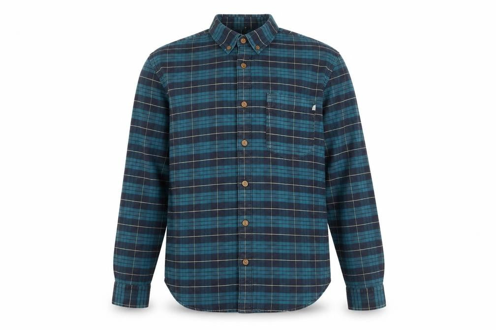 Front view of Farah Men's Blue Check Long Sleeve Regular Fit Cotton Shirt M