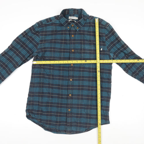 Farah Men's Blue Check Long Sleeve Regular Fit Cotton Shirt M