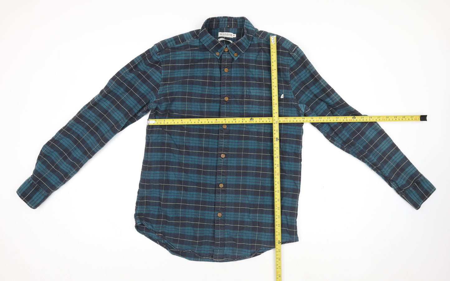 Farah Men's Blue Check Long Sleeve Regular Fit Cotton Shirt M