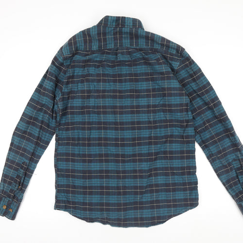 Farah Men's Blue Check Long Sleeve Regular Fit Cotton Shirt M