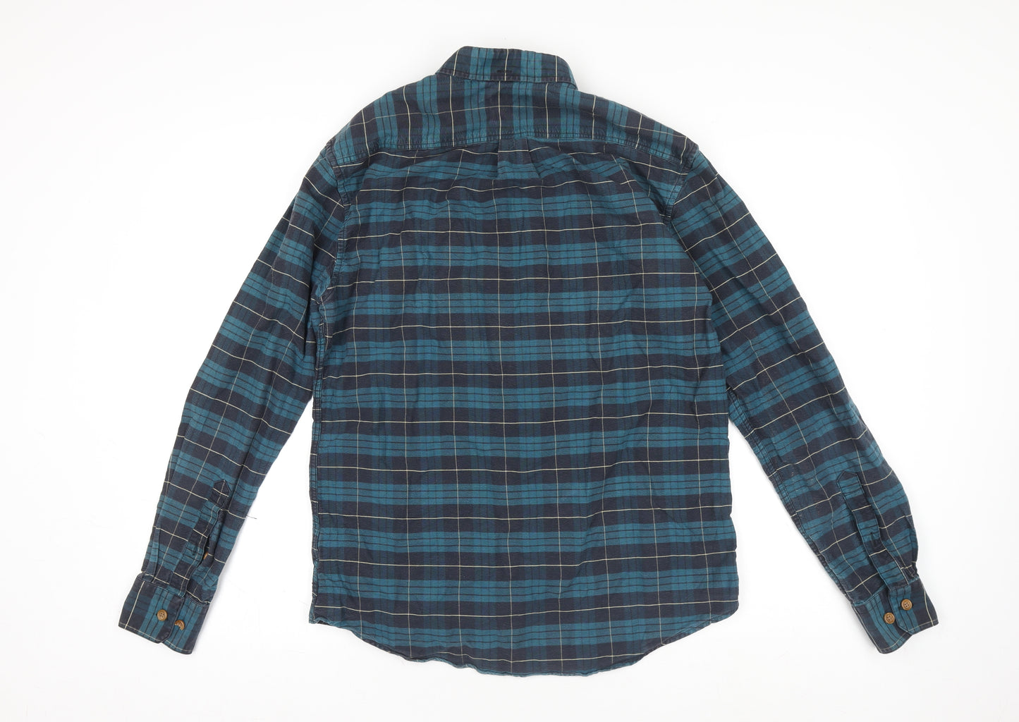 Farah Men's Blue Check Long Sleeve Regular Fit Cotton Shirt M