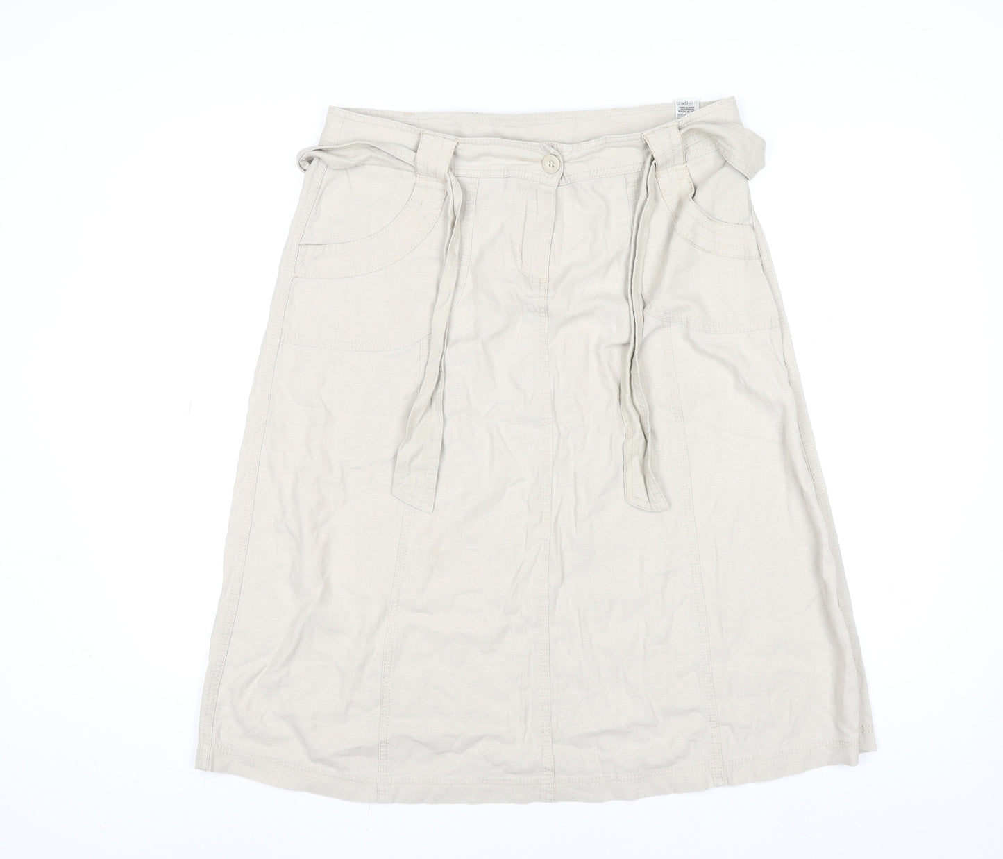 Marks and Spencer Women’s Beige Linen Blend Knee Length A-Line Skirt Size 14