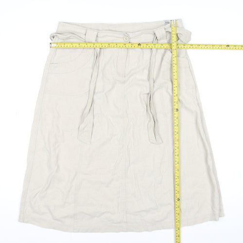 Marks and Spencer Women’s Beige Linen Blend Knee Length A-Line Skirt Size 14