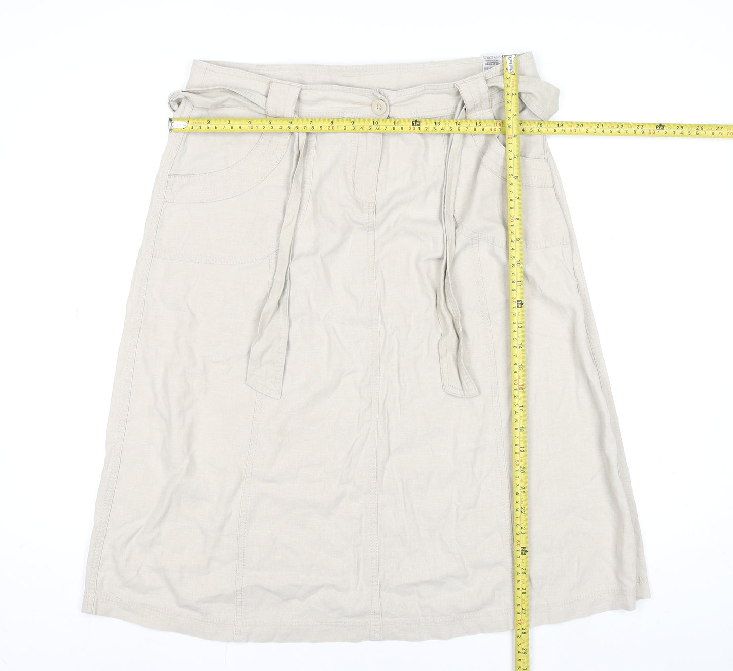 Marks and Spencer Women’s Beige Linen Blend Knee Length A-Line Skirt Size 14