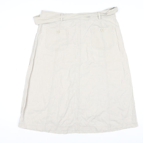 Marks and Spencer Women’s Beige Linen Blend Knee Length A-Line Skirt Size 14