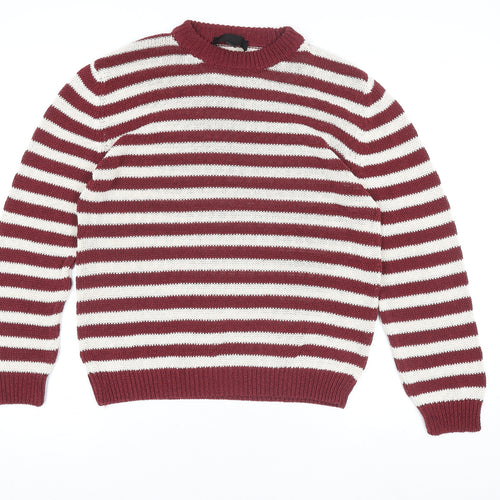 Zara Women Red Striped Crew Neck Knit Pullover Jumper Size 12