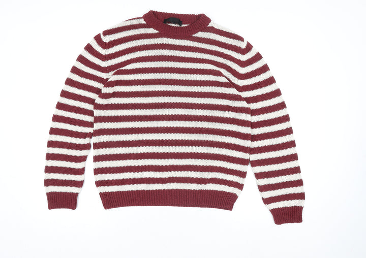 Zara Women Red Striped Crew Neck Knit Pullover Jumper Size 12