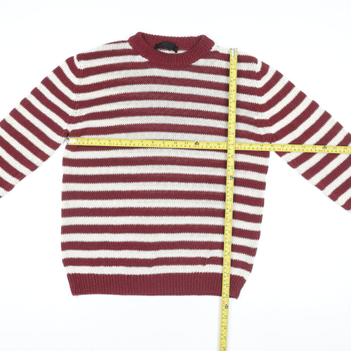 Zara Women Red Striped Crew Neck Knit Pullover Jumper Size 12