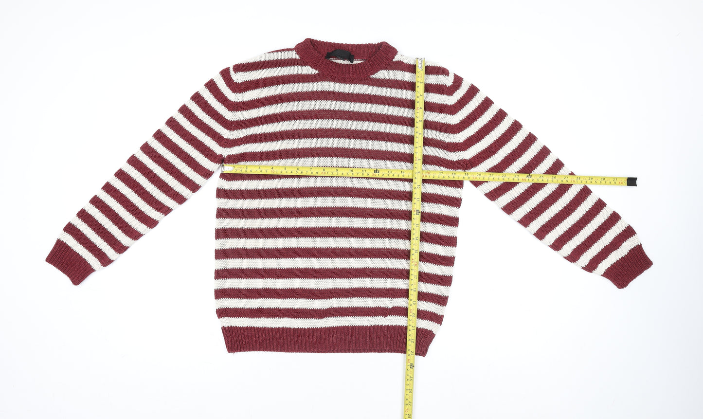 Zara Women Red Striped Crew Neck Knit Pullover Jumper Size 12