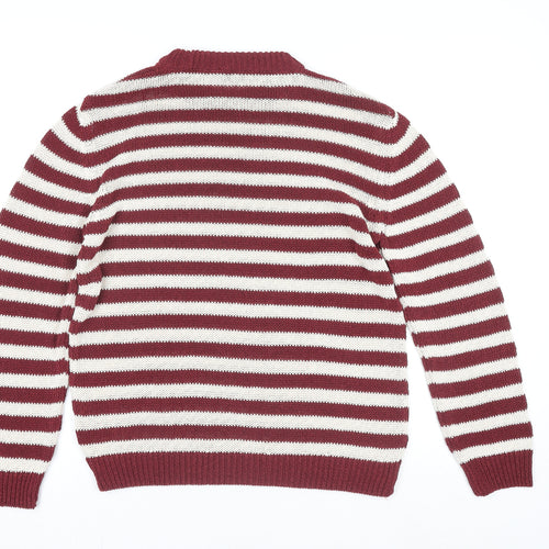 Zara Women Red Striped Crew Neck Knit Pullover Jumper Size 12